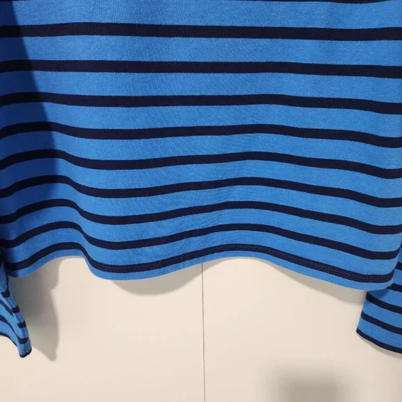 J. Crew Women's Classic Long Sleeve Boat Neck Striped Blue Cropped Top- XS - Picture 6 of 6